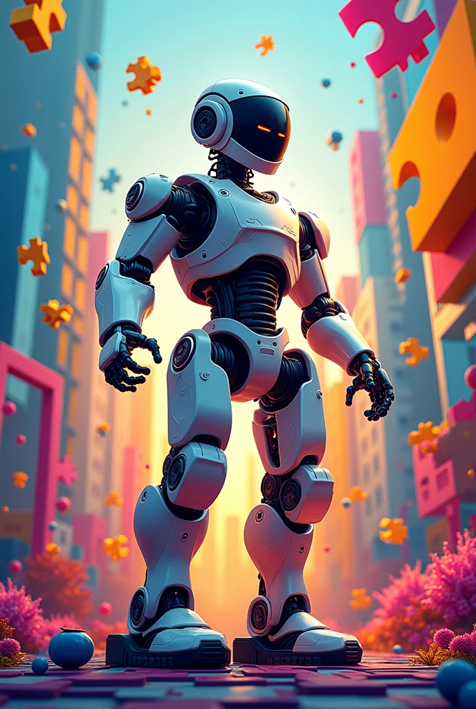 Create in landscape format, Exhibitor certificate at the 2024 Departmental Educational Technology Meeting., "Robotecno". vibrant colors. robot programming, LEGO (most important image), puzzle pieces