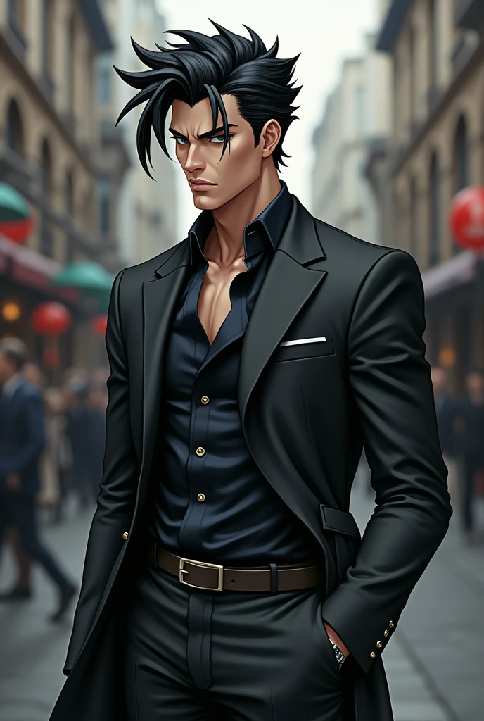 make a man with the features of the jojo anime with a knife kit and more discreet clothes
