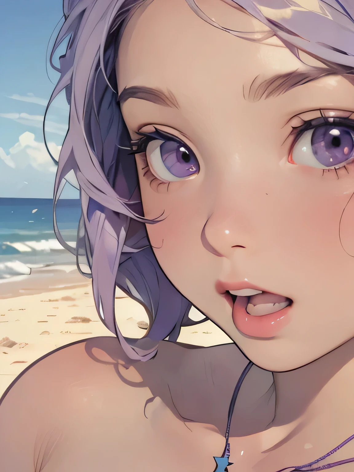 ((high quality colour line art)), (highly detailed), ((cute girl face)), (naked), (((((small tits))))), ((star-shaped blue necklace)), (((sunny beach))), ((pale skin)), (((anatomically correct))), (long black hair), (((chubby))), (singing), ((close-up)), ((purple eyes)), ((whole face))