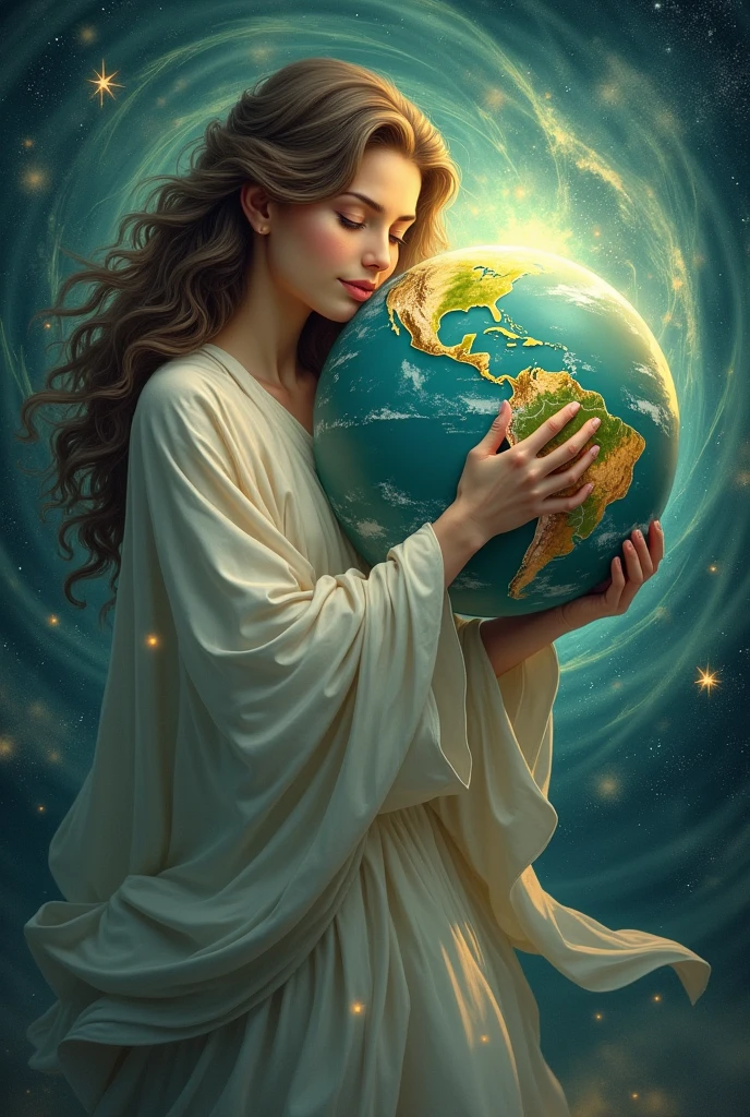 Person hugging earth and medicine