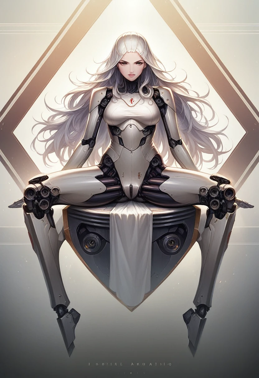 Best image quality, floating sofa, wearing silver tights with chrome plating effect, holographic effect, with white shiny skin, intense highlights and silver sparkle, a woman, with high heels and red lips, starry sky background, blue tones, cold tones, psychedelic feeling, extremely low shooting angle, detailed lighting.