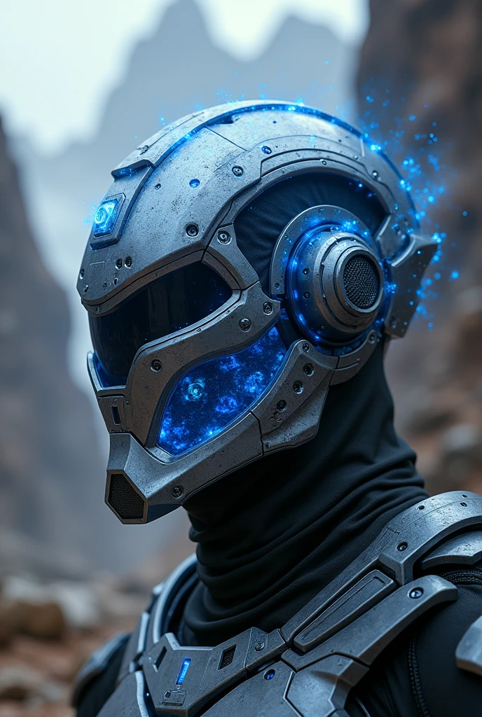 Metal helmet adventage with blue energy
