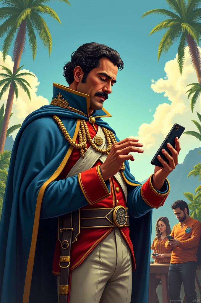 Make Simon Bolivar with a cell phone in his hand by adding people to WhatsApp