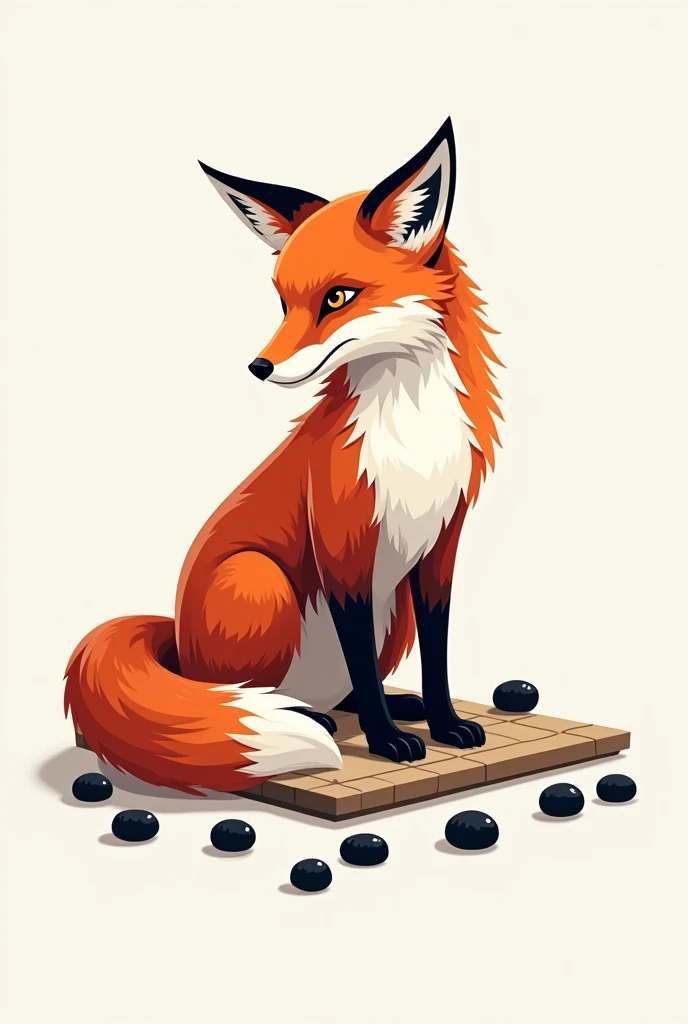 Logo design of a fox related to a go board and stones