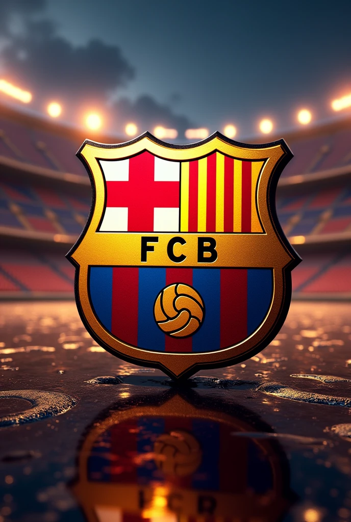 Create a background with the Barcelona symbol for the lock screen that conveys wealth and more wealth behind it ,for example the juventus stadium,a city landscape or some spanish luxury cars original club emblem with a car underneath and the barcelona symbol