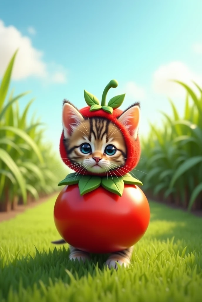 kitten cute Tomato costume Field background Real