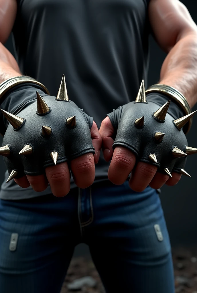 (photorealism:1.2), gloves with metal sharp spikes on knuckles facing forward