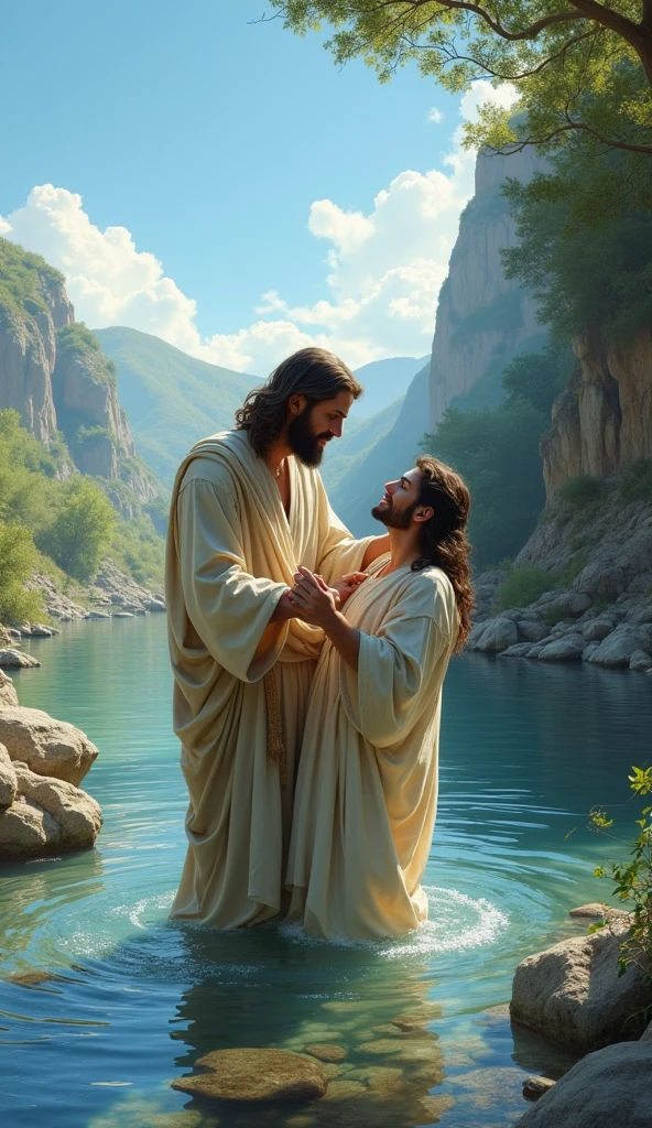 I created an image of the apostle John baptizing Jesus in the river