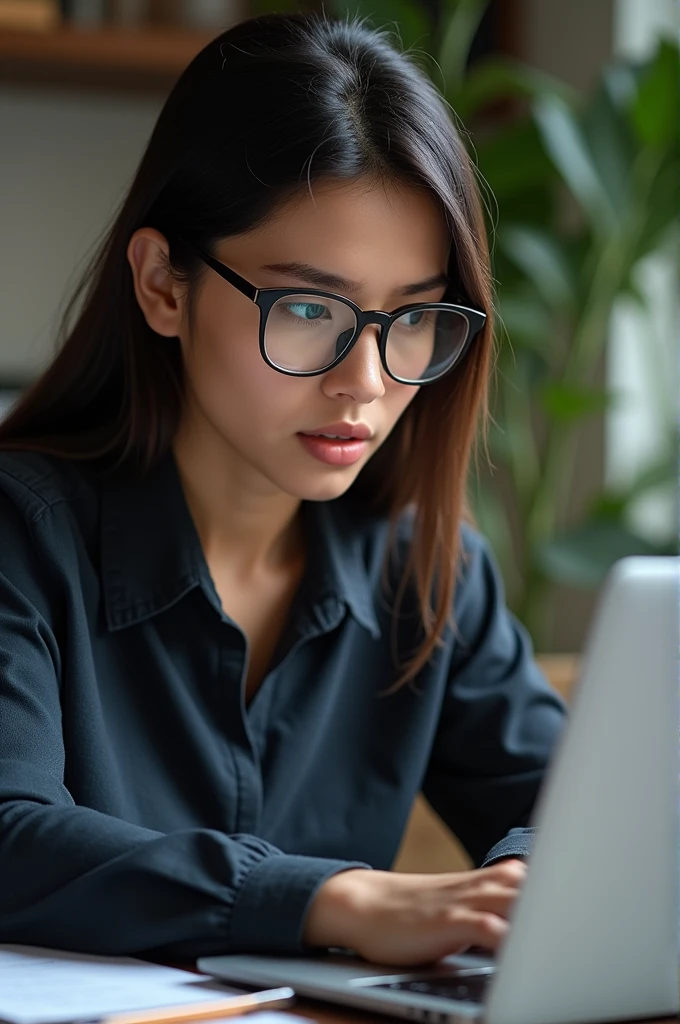 Ik larki hn us KO glasses LAGI hoi hn vo laptop pa yah toh designing Kerti ha yah math la question solve