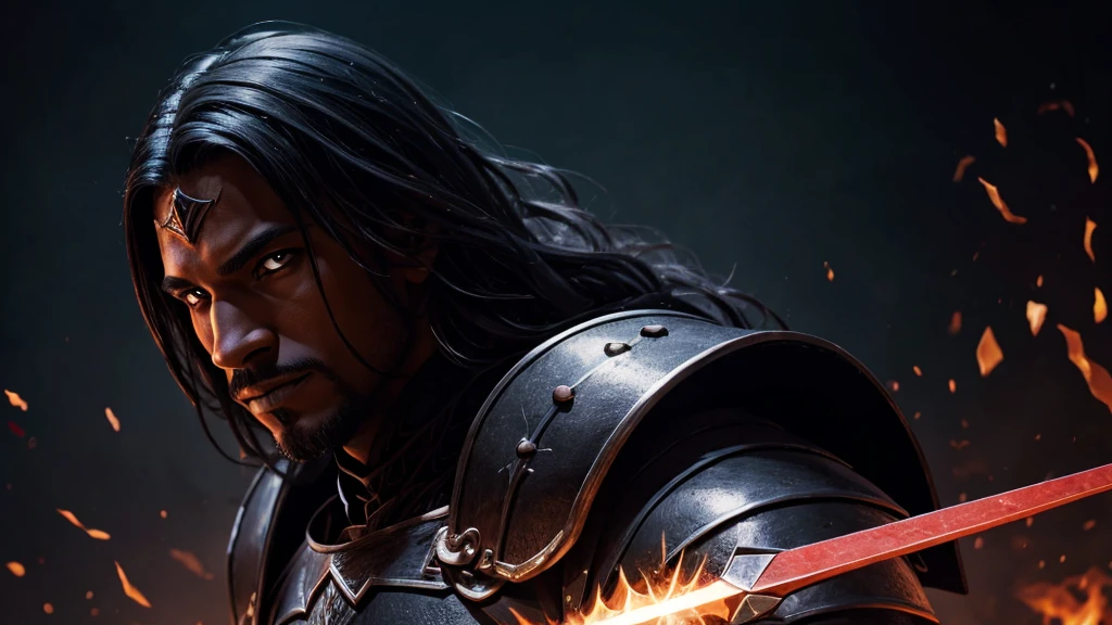 portrait of a fantasy black knight, dark forboding background