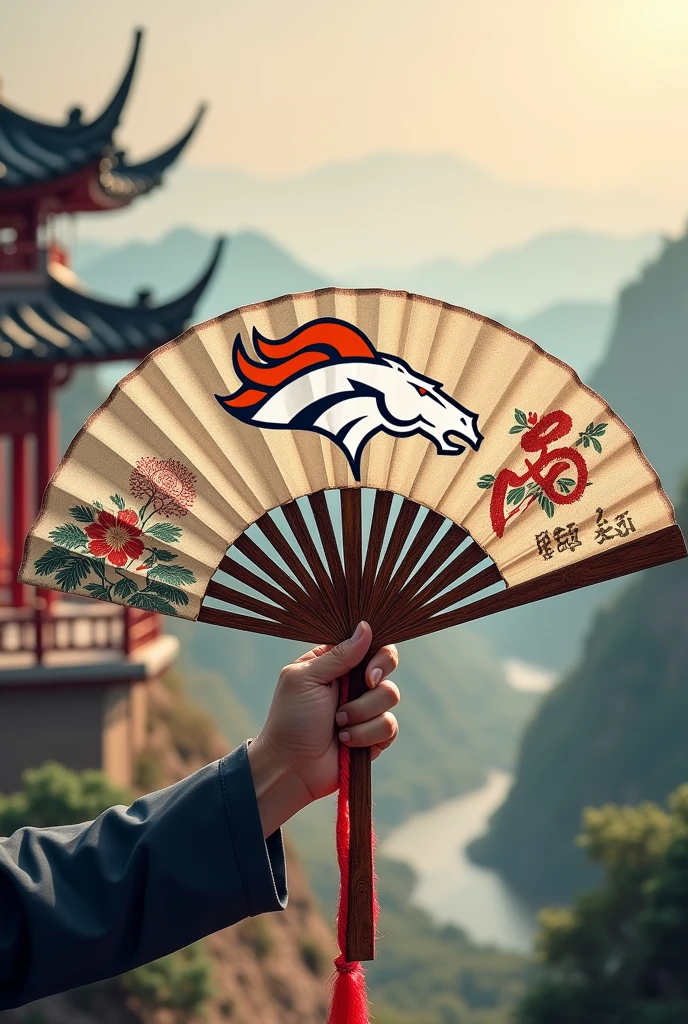 Old Chinese fan wearing Denver Broncos hat