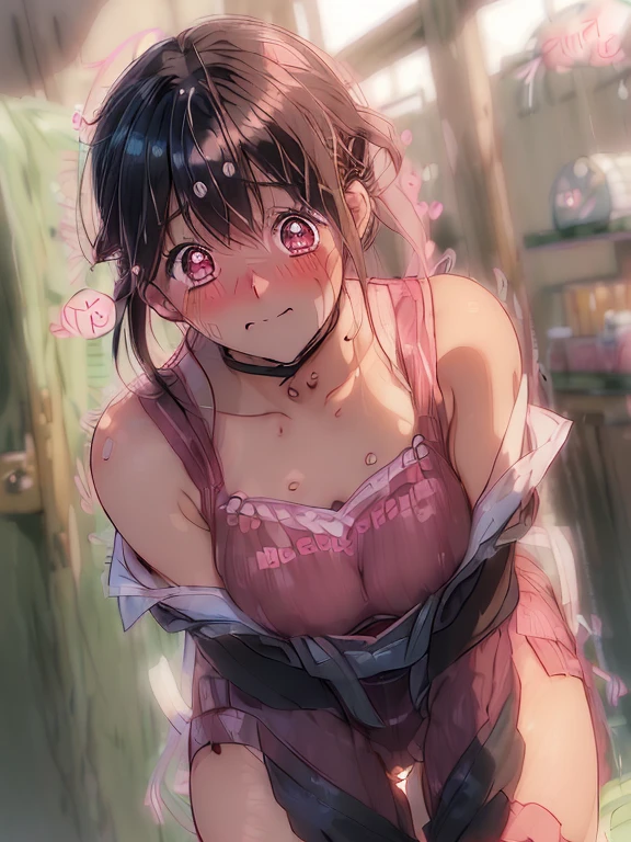 onodera haru, oily skin, wet, detailed skin, ((little girl)), ((carrying a red backpack)), ((10 years old)), blurry background, open mouth, short height, little girl, ((bare shoulder)), ((presenting armpit)), (see-through), cleavage, naughty face, ((white tank top)), (arm up), ((loli oppai)), ((big boobs)), ((large breasts)), ((under boobs)), ((boob curtain)), (hot pants), ((detached sleeves)), beach, (potrait)), loose shirt, navel, (((from below))) wet body, rain