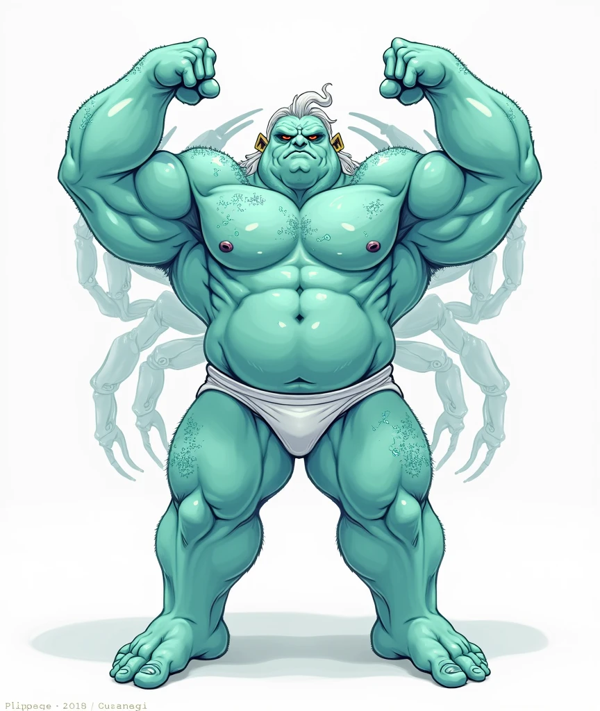 screwed up: muscular slime humanoid. 4K, high resolution, best of quality, perfect of color, perfect shade, perfect of something, Posted by e621, hairy body, own of, blue slime, Legs sweat, body hair, older of, male,white thong (big bump :1.4) , male, (muscular of, big muscles:1.7), (Huge size,Heavyweight:2.0), Correct of anatomy, (Realistic dad bod, Delicate fur, epic, masterpiece:1.2), (Detailed bathroom background,), of Dark Tarantula Fiddler, author:Chunni, author:Kusanagi, Bonifasco Lighting), (Boxing shorts:1.2), (Meticulous eyes:1.2), sweating of:2, Sweating:1.2, shiny skin, Pose for the camera, Detailed of bathroom background, Confidence of, big muscles, of, full body gay, exhibit, Serious expression