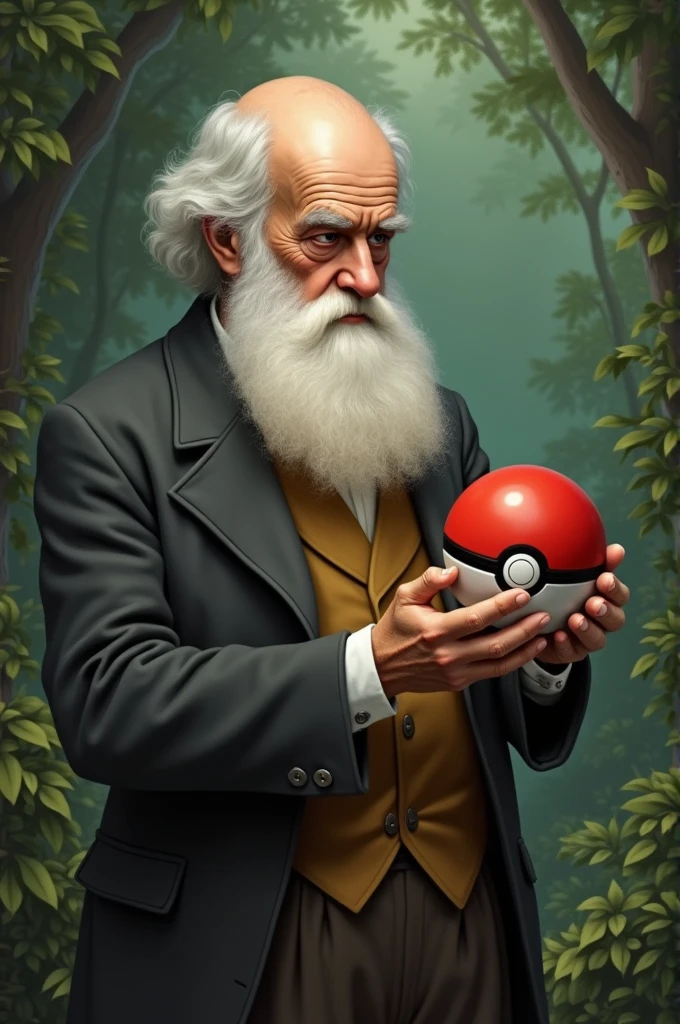 Charles Darwin holding a pokeball