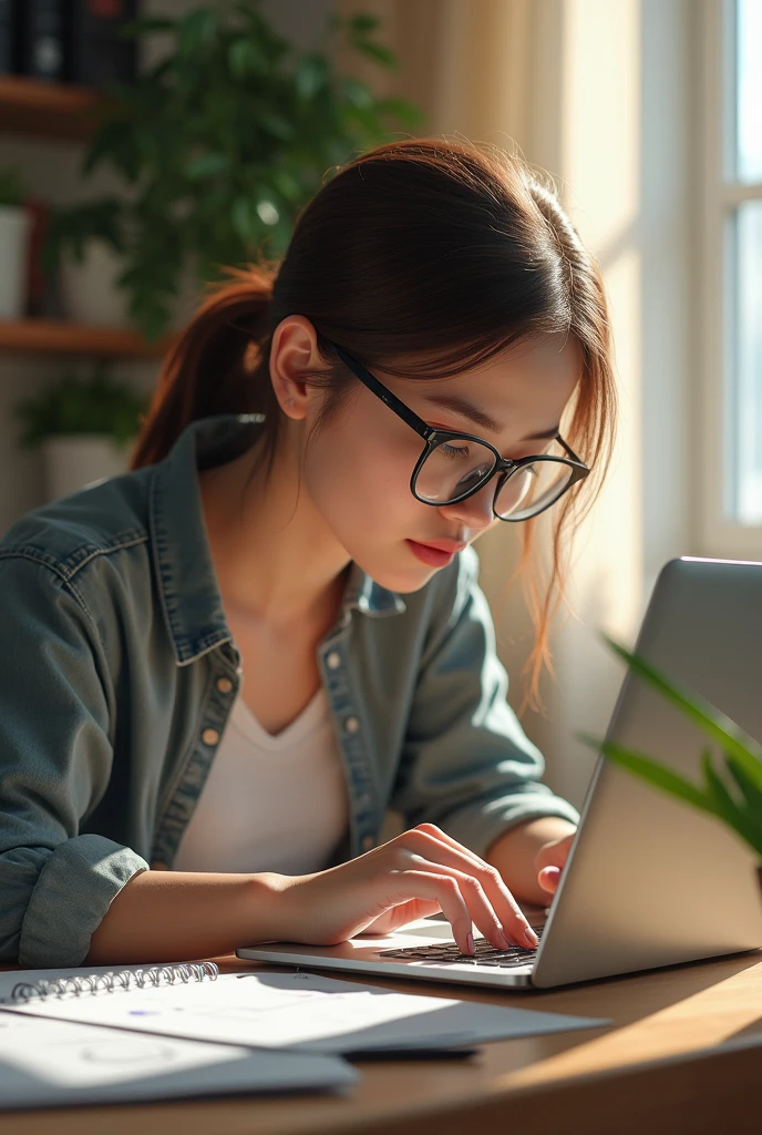 Ik larki hn us KO glasses LAGI hoi hn  vo laptop pa yah toh designing Kerti ha yah math la question solve environment bhi Acha jis Jaga pa bath Ker vo yah Kam Kerti hn or us Kam bhi Thora show ho