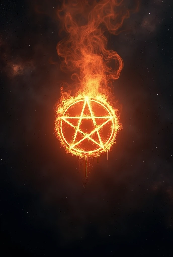 Inverted pentagram burning in space
