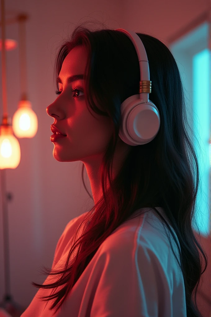 Beautiful girl listening to music with headphones