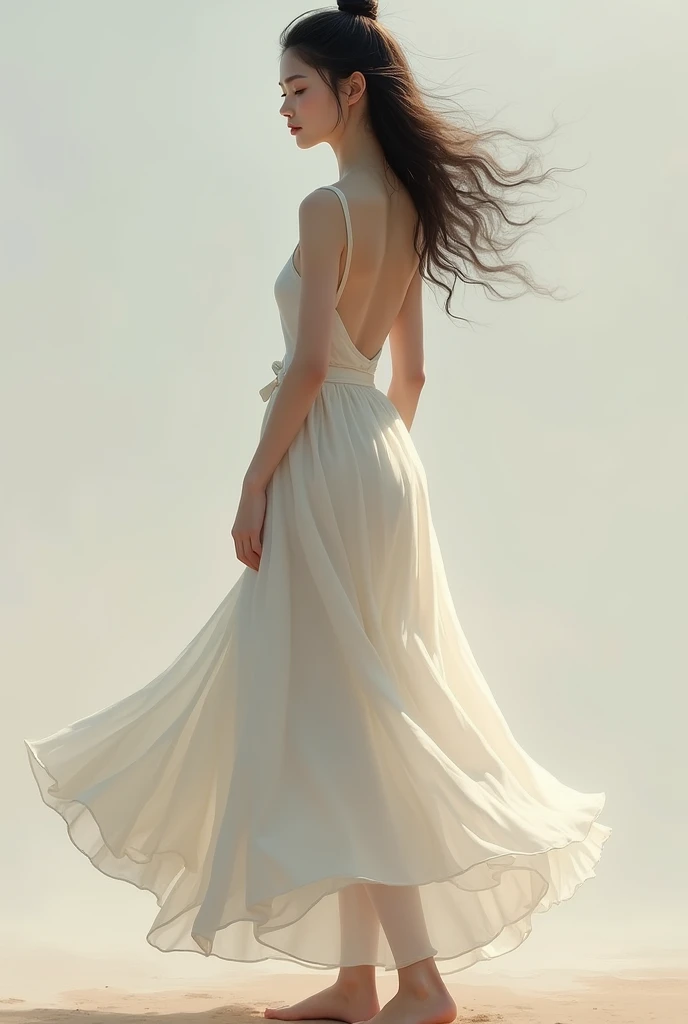 create the same image as the previous one but with the skirt without buttons and full body