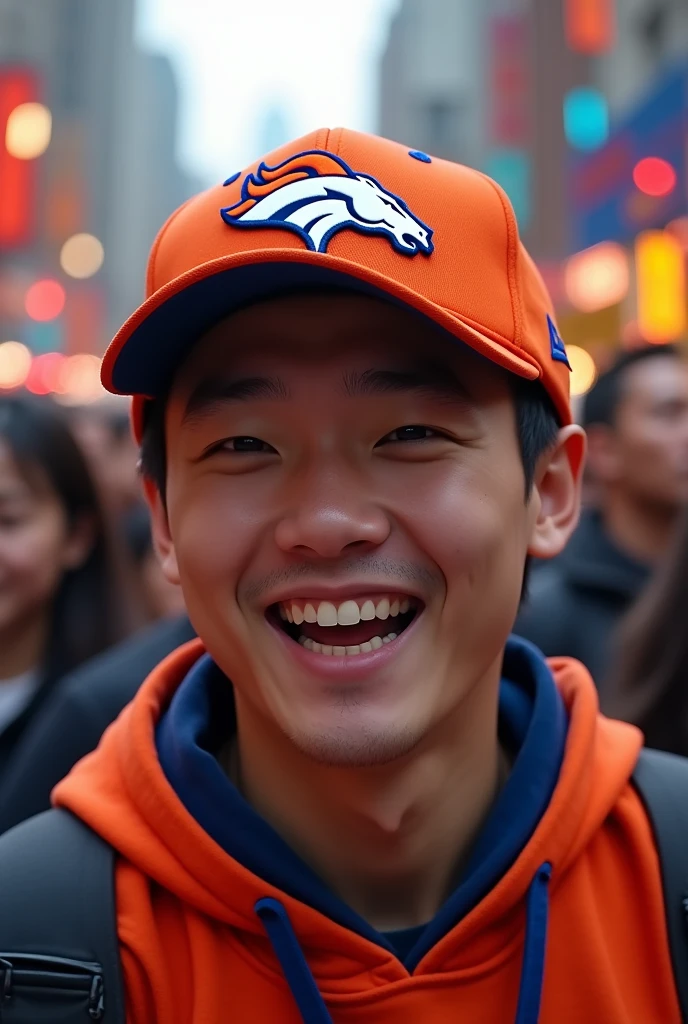 Chinese Denver Broncos fan wearing team cap