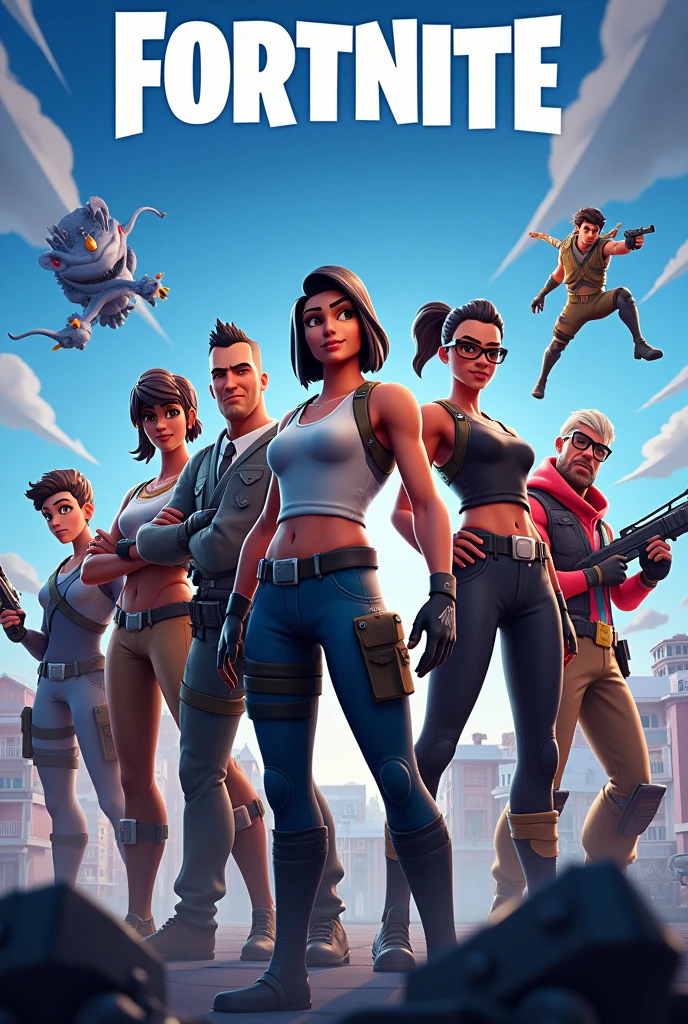 Fortnite de Epic Games, game characters, poster, with "fortnite" text at the top,