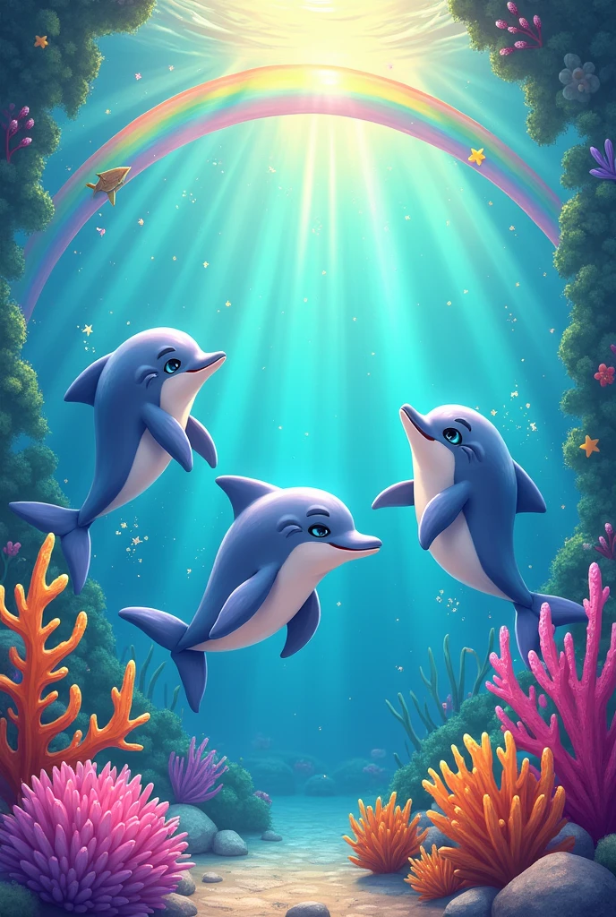 Fabulous themed cute dolphins with rainbow and cute colorful stuff and cute glitter