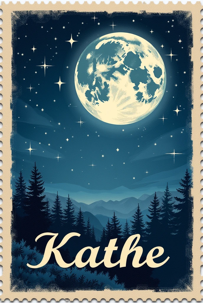 A stamp with moon and stars and the name Kathe 