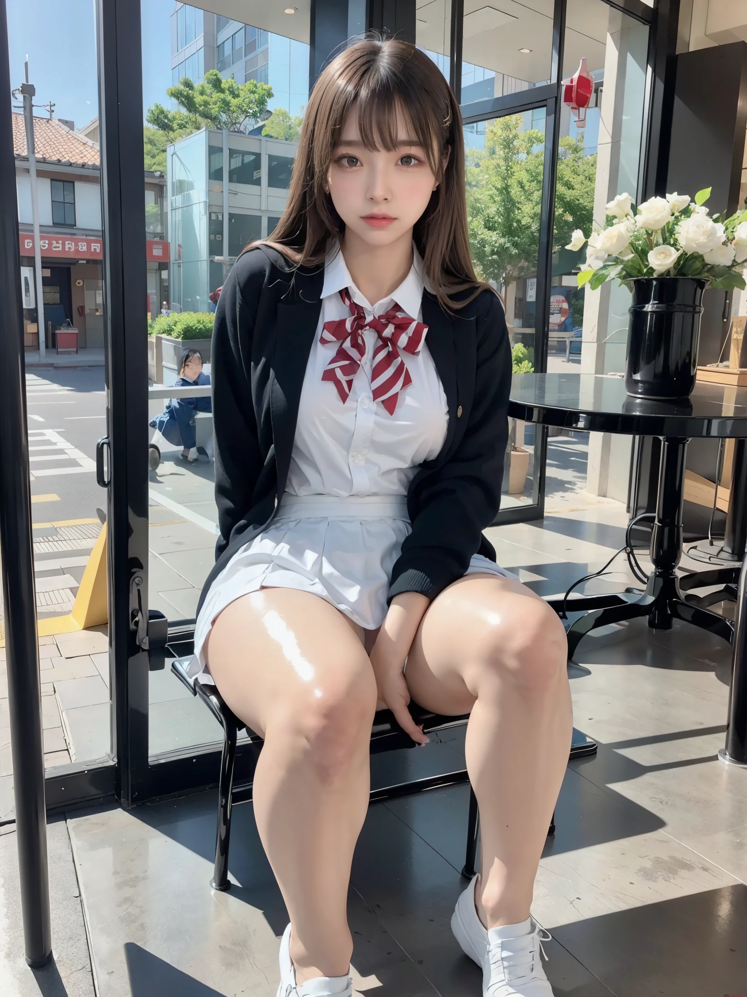 (((high school girl,uniform))),1 girl,Realistic photo, 1 Korean girl,Big Breasts, Detailed face and body, Natural light, High resolution, photoRealistic, (Highest quality,8k,High resolution,masterpiece:1.2),Very detailed,(Realistic,photoRealistic,photo-Realistic:1.37),Realistic skin texture,Beautiful eyes and lips,Beautifully detailed face,Long eyelashes,Smooth Skin,Natural body shape,(Pure Eros Face_1:0.33), (Urzan-6500:0.33),Realistic skin texture,(((whole body,Glossy thighs)))