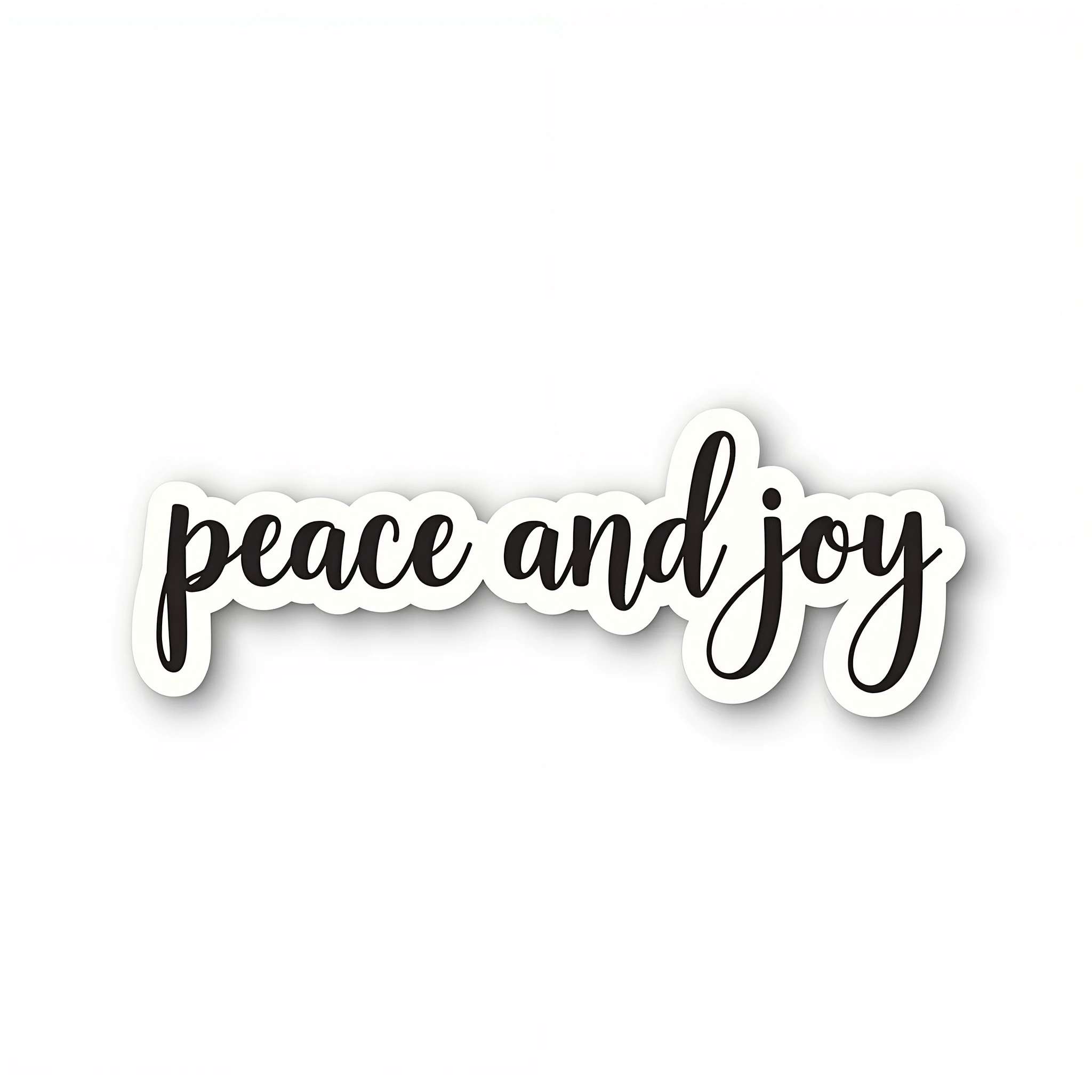 Sticker with the text "Peace and Joy" in a serene festive style with a completely white border around the text.