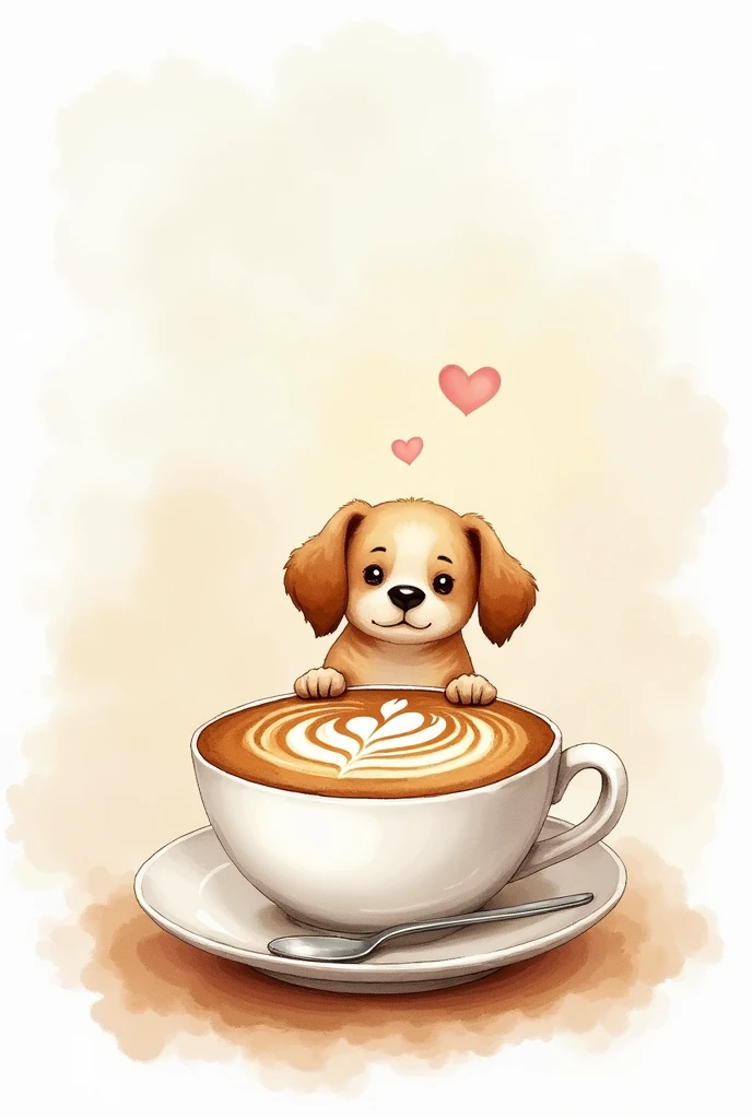 Watercolor style latte art、dog