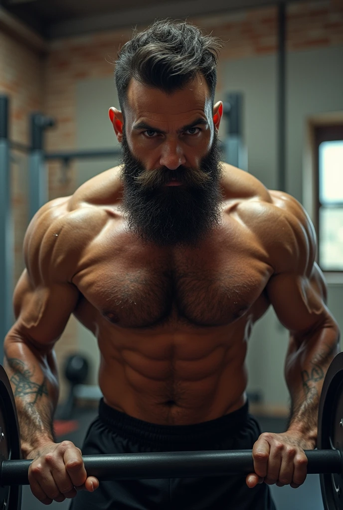 Bearded man exercising