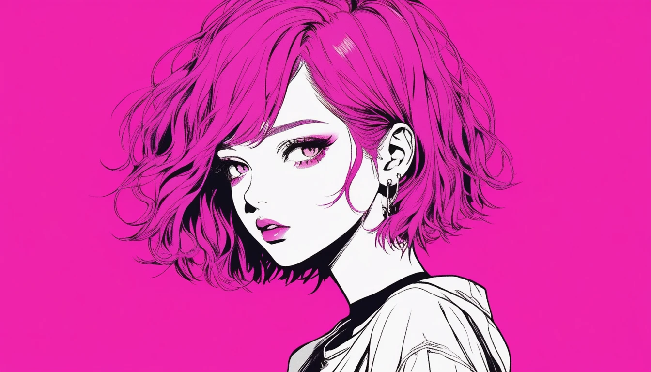 Illustrator, anime , Realistic ,sketch ,１, delicate,lip, T-Shirts,order,Textured Trim, (masterpiece,Highest quality,High resolution, Super detailed) ,Neon Hair,Canadian, (masterpiece,Highest quality) Cancer，evening,