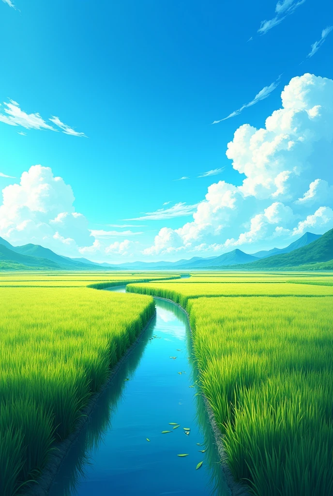 Rice fields standing in the blue sky. Make them look more impressive.