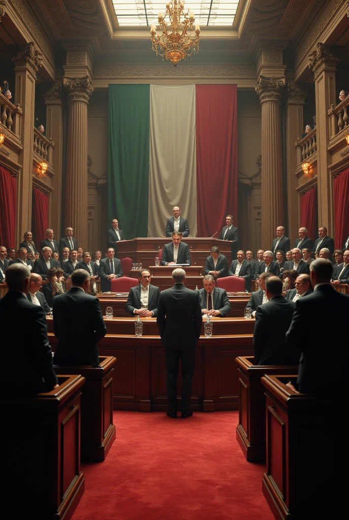 CAN YOU HELP ME CREATE AN IMAGE OF ITALY of government in which the election of the Executive Power (Government) emanates from the Legislative Power (Parliament or Congress) and, therefore, is politically responsible for this.