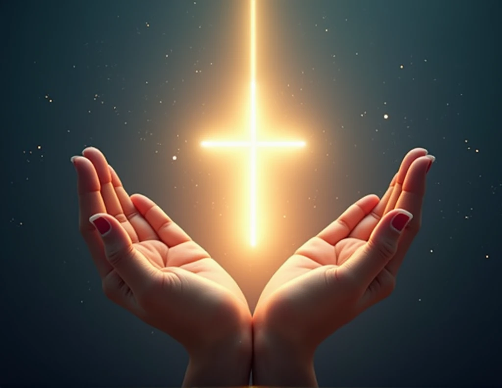 Create a logo for a channel called. The logo must be visually appealing, modern and inspiring. Include elements that represent spirituality and divine connection, like a bright light, a subtle cross or praying hands. Use colors that convey calm and hope, like blue and gold, and include the name in an elegant and legible font. The design should be suitable for a video channel and work well as a strong, memorable visual brand..
