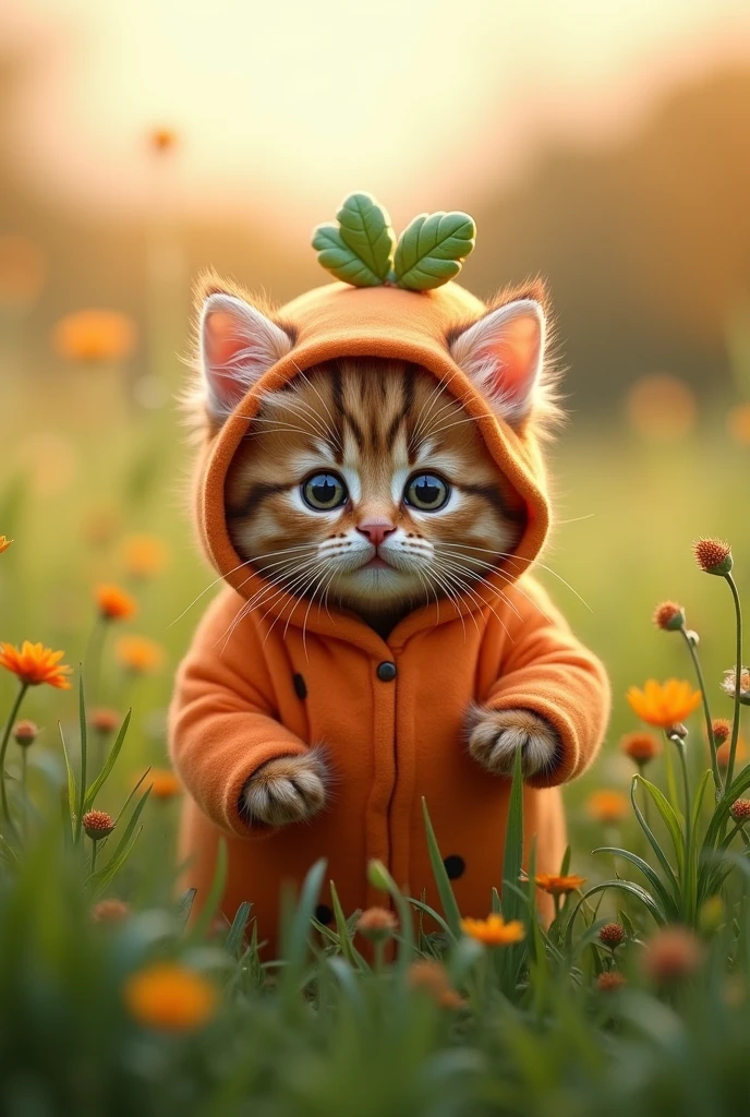 kitten cute Sweet potato costume Field background Real