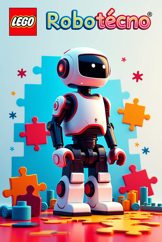 Create in landscape format, Exhibitor certificate at the 2024 Departmental Educational Technology Meeting., "robotecno". robot , vibrant colors. robot programming, LEGO (most important image), puzzle pieces
