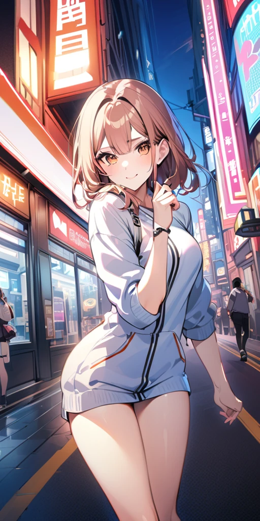((Highest quality、masterpiece、Anime Style、Highest quality、High resolution、8k、detailed、ultra-detailed:1.3))、Long legs、Sharp focus:1.2, Beautiful woman with perfect figure:1.4、(smile:1.2), double eyelid、30-year-old woman、Sexy pose、((((Shut your mouth.、One Woman、ワンピース:1.5)))),The background is tokyo
