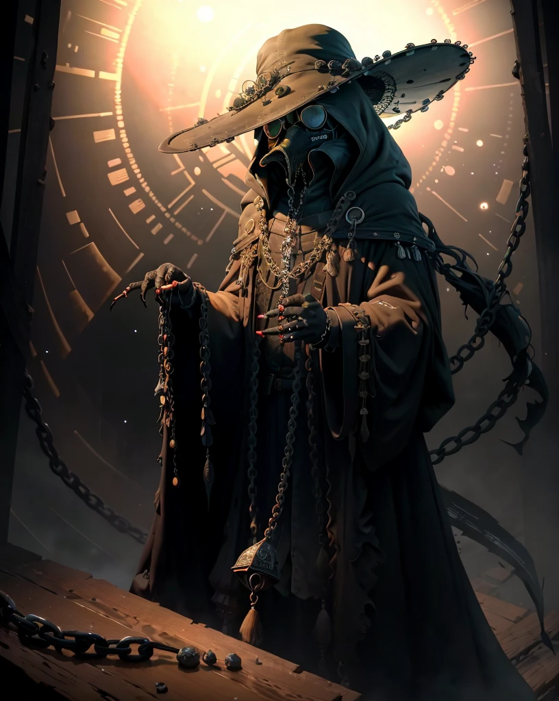 (masterpiece, 最high quality), High resolution, (8k resolution), Centered, (Very detailed), Facing forward,toadstools, alone, Plague doctor, goggles, Have, chain, Black Veil, beaked mask, Volumetric lighting:1.1, dark, (detailed:1.2), Sharp focus, Suspended particles, (Depth of written boundary), high quality, fuji 85mm, Remains, scenery, Very detailed背景, nightmare, 8k, Complex, Holding, Sickle, Long fingers, Long nails,