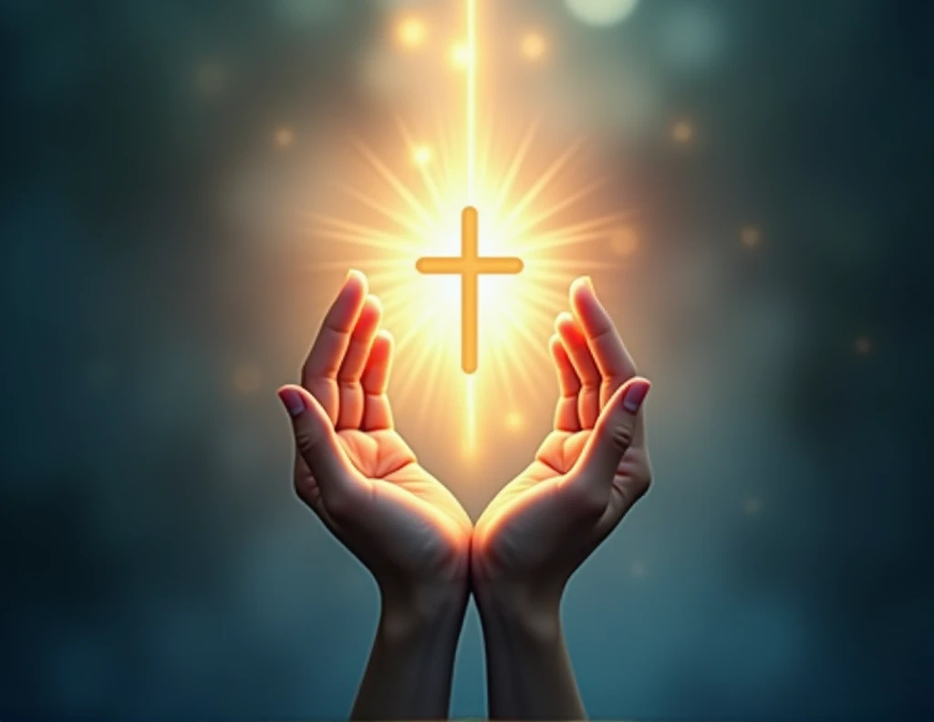 Create a logo for a channel called. The logo must be visually appealing, modern and inspiring. Include elements that represent spirituality and divine connection, like a bright light, a subtle cross or praying hands. Use colors that convey calm and hope, like blue and gold, and include the name in an elegant and legible font. The design should be suitable for a video channel and work well as a strong, memorable visual brand..
