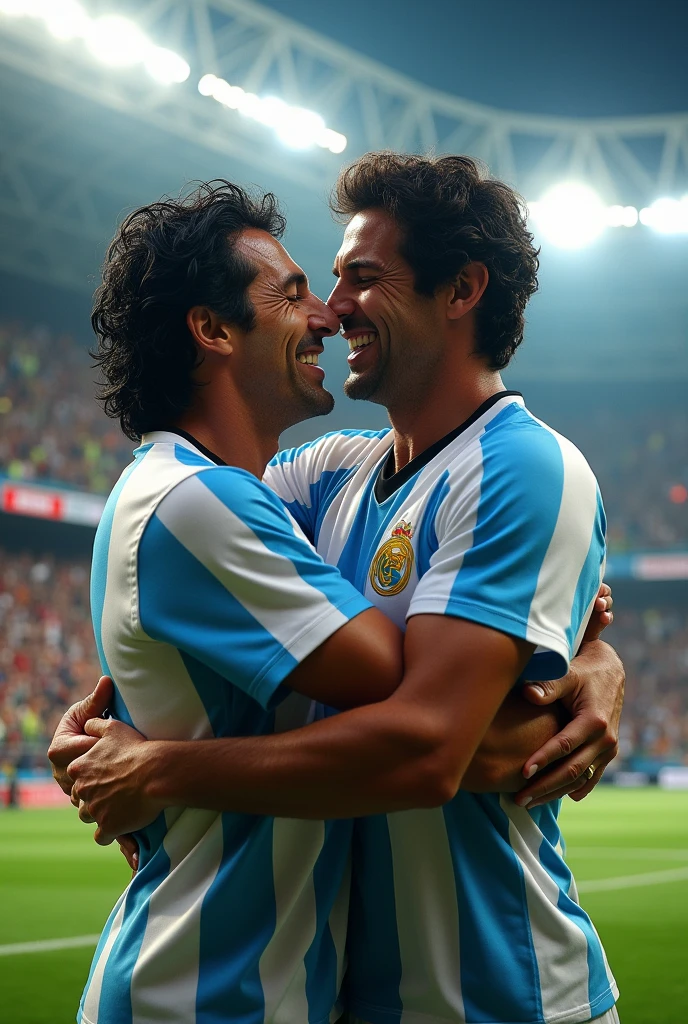 Create image Diego Maradona hugs Carlos Alberto Solari
