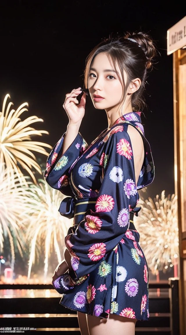 Dark brown hair、Light brown eyes、Japanese actress、 Lady、I am about 40 years old...、(Intricate details:1.2)、(Which is more expensive????:1.4)、 (超High resolution:1.2)、超High resolution、(fine adjustment)、(Detailed faceの特徴)、Hmph、8k resolution、D cup size breasts、Long Hair、Hue、night、,Full body photo、masterpiece, (Beautiful person), Detailed eyes, Highest quality, 超High resolution, (reality、Fireworks display、Opening a store、candy stall、night、walk: 1.4), Original photo, One Girl, Cinema Lighting, Japanese,Are standing、 Asian Beauty, Beautiful skins, (超reality的な), (High resolution), (8,000 yen), (Very detailed),(Very detailedな), Detailed face, Fireworks display、Opening a store、yukata、Put your hair up、night、Wear a yukata、Japanese clothing、Summer in Japan、