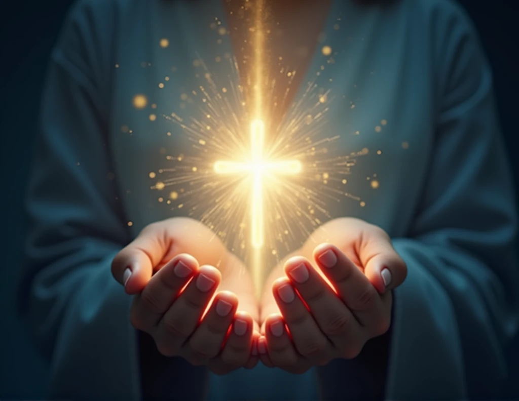 Create a logo for a channel called. The logo must be visually appealing, modern and inspiring. Include elements that represent spirituality and divine connection, like a bright light, a subtle cross or praying hands. Use colors that convey calm and hope, like blue and gold, and include the name in an elegant and legible font. The design should be suitable for a video channel and work well as a strong, memorable visual brand..