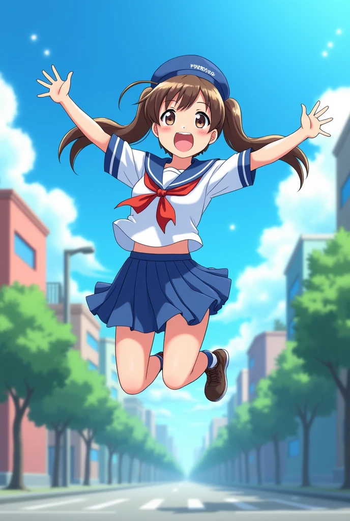 Sailor suit、high school girl、Hatsune Miku、Jumping around
