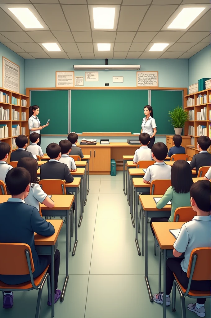 An education classroom with everything organized, Material, chairs and tables