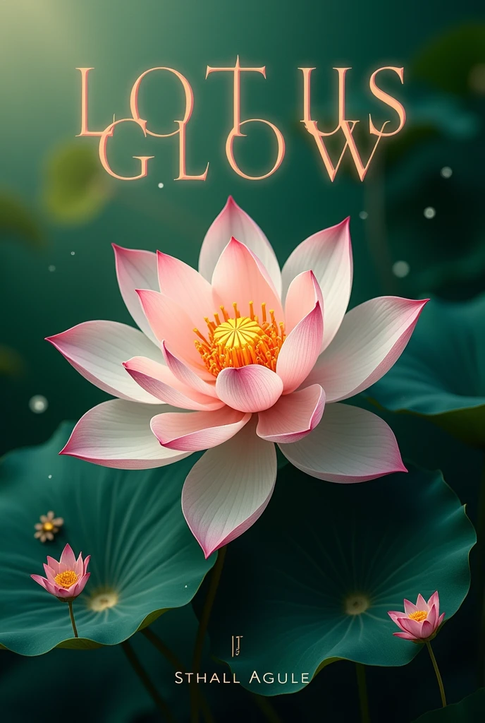 Create a cover for a makeup magazine, and that it has the elegant aesthetics of a lotus flower with the name lotus glow with pastel pink and pastel green in addition to dark moss green and is quite quite elegant