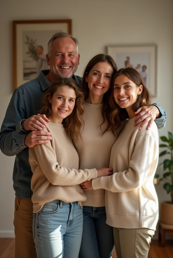 2 women with her parents happily in her house