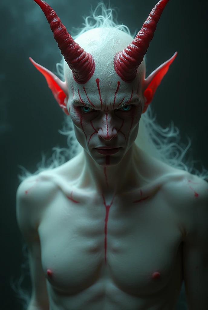 Red-white male demon with little horns and ghost body 