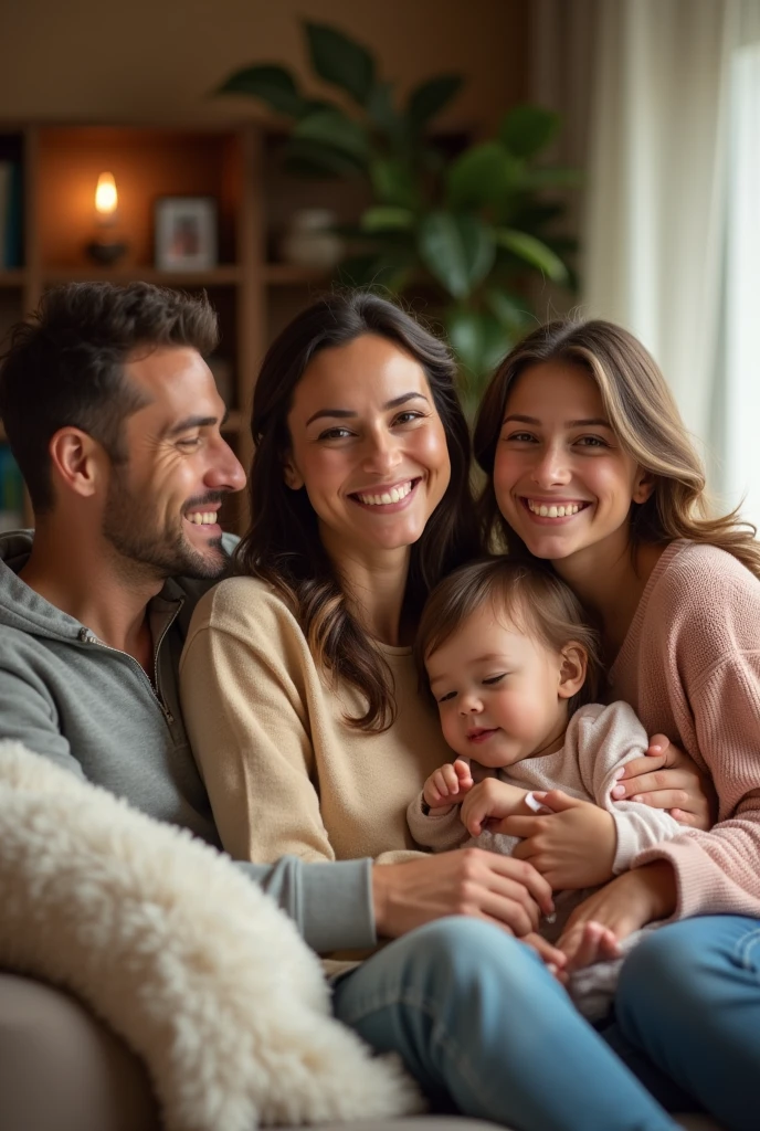  women with her husband and family members home happily in house 