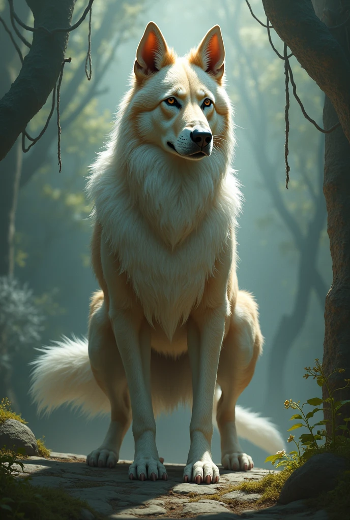 Standing on two legs、long hair dog