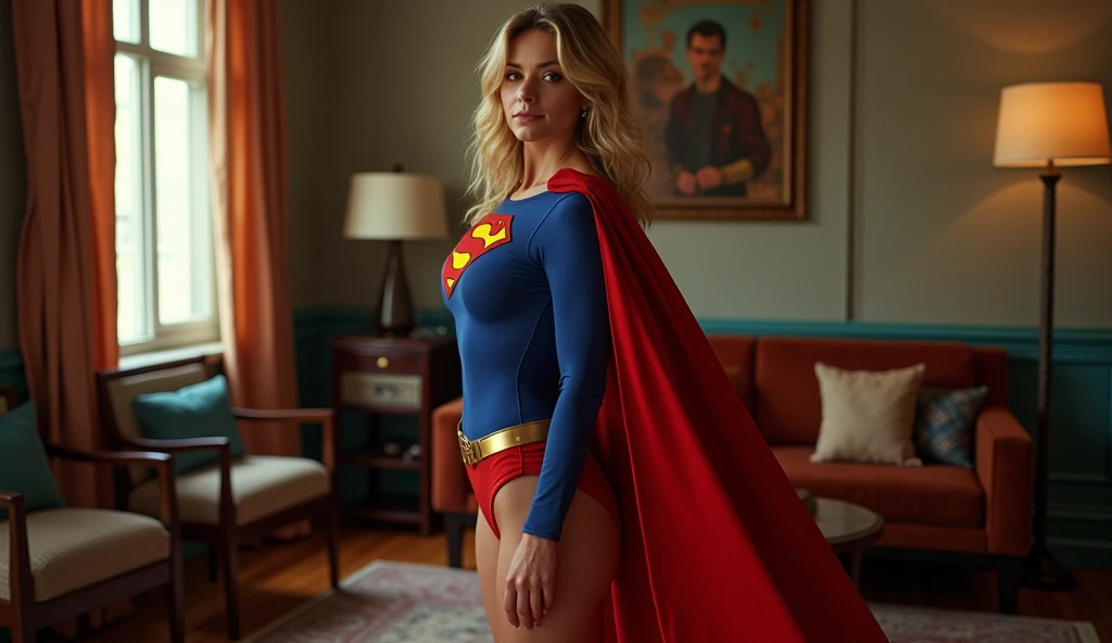 Old sewy Supergirl Demi Moore(((very sexy, very beautiful and old Supergirl (((1984s Supergirl movie costume))); Old Julie Hagerty))) sexy, pousando em um apartamento